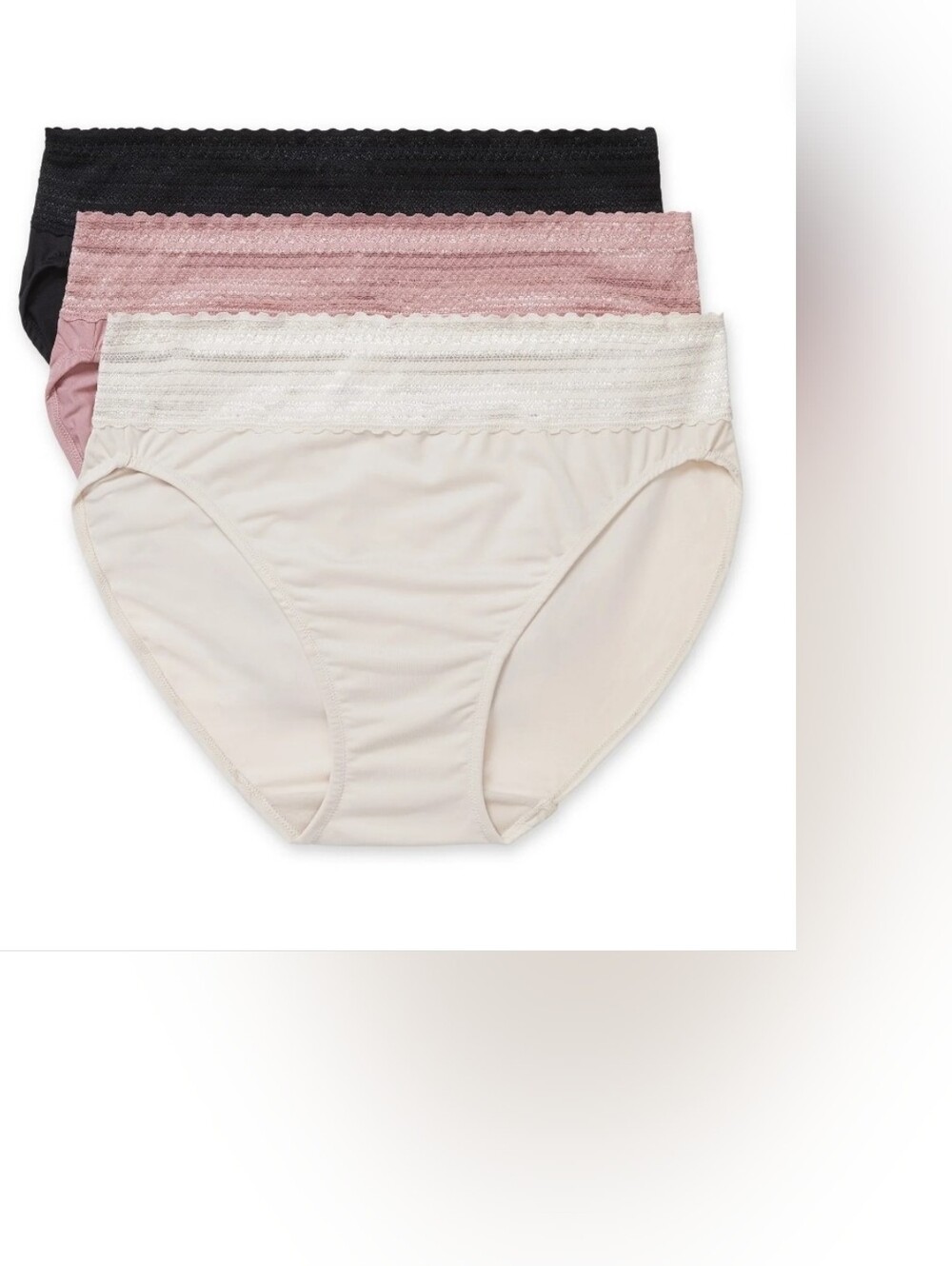 Warners 3-Pack Hi-Cut Microfiber Lace Panties - Pink, Cream, Black. T15